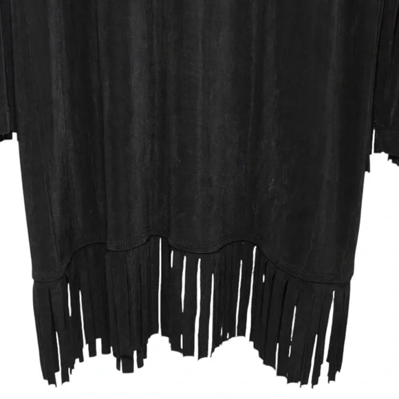 Chico’s Travelers Black Fringe Hem Long Length Cardigan Size S/4 - Picture 4 of 10
